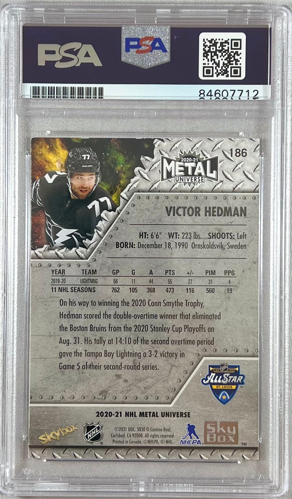 Victor Hedman auto 2020-21 Metal Universe card #186 Lightning PSA Encap SkyBox