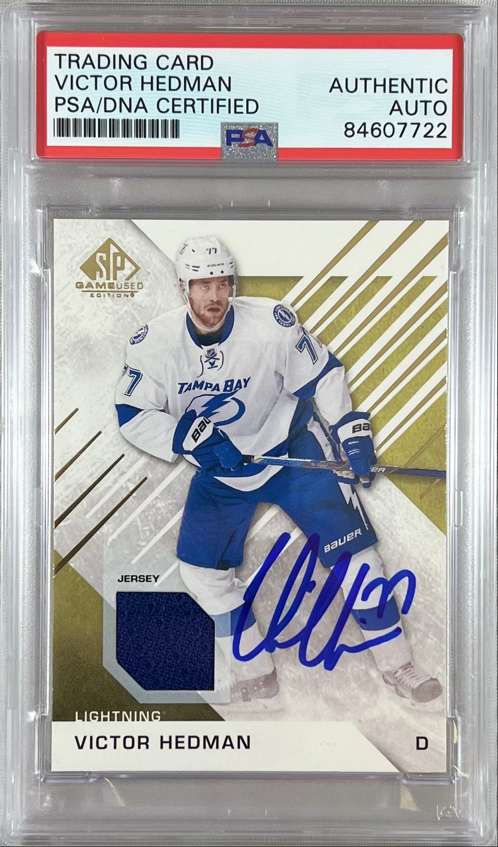 Victor Hedman auto 2016 Upper Deck #55 card Lightning PSA Encapsulated GU Patch