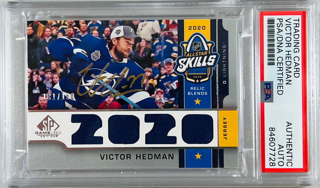 Victor Hedman auto 2020-21 Upper Deck card Lightning PSA Encapsulated GU Patch