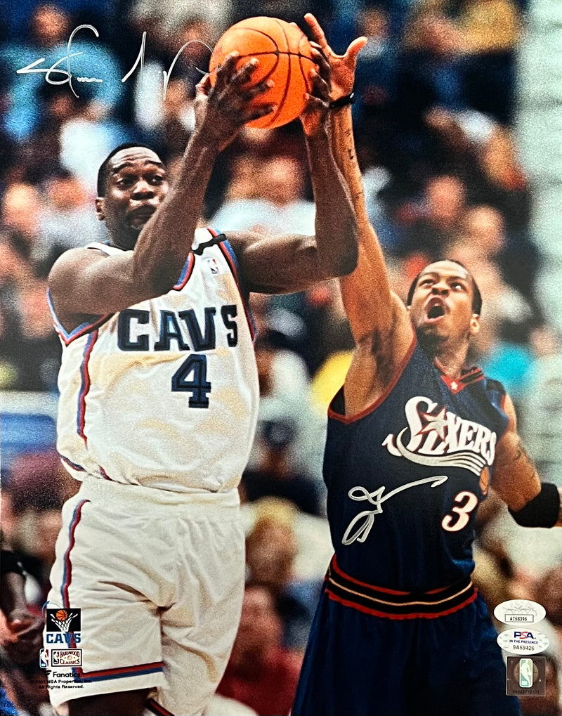 Allen Iverson Shawn Kemp auto signed 11x14 photo 76ers Cavaliers NBA PSA JSA