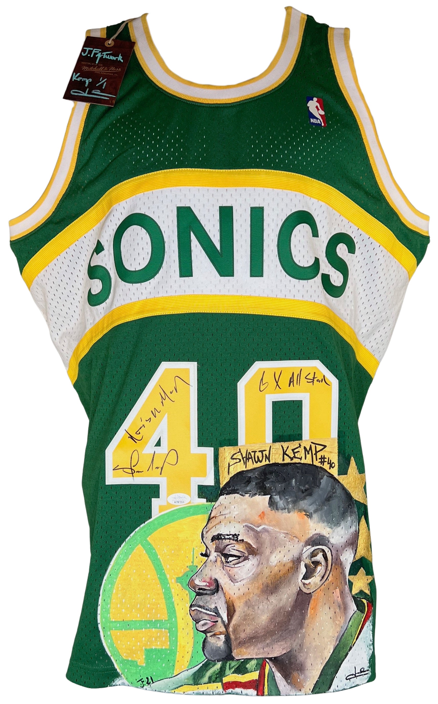 Seattle Supersonics Shawn Kemp Autographed Green Authentic