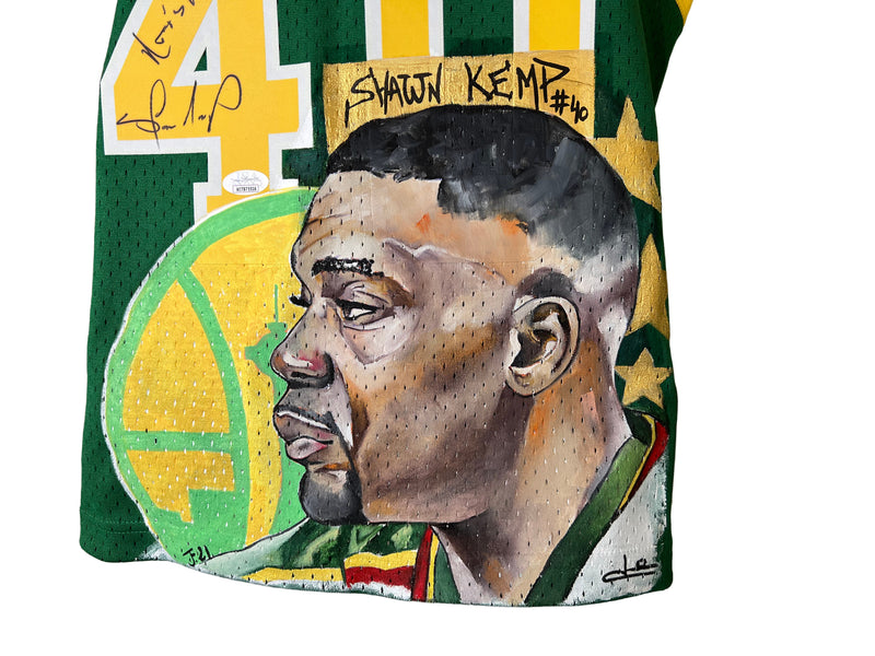 Shawn Kemp auto signed inscribed jersey Hand Painted 1/1 Seattle SuperSonics JSA