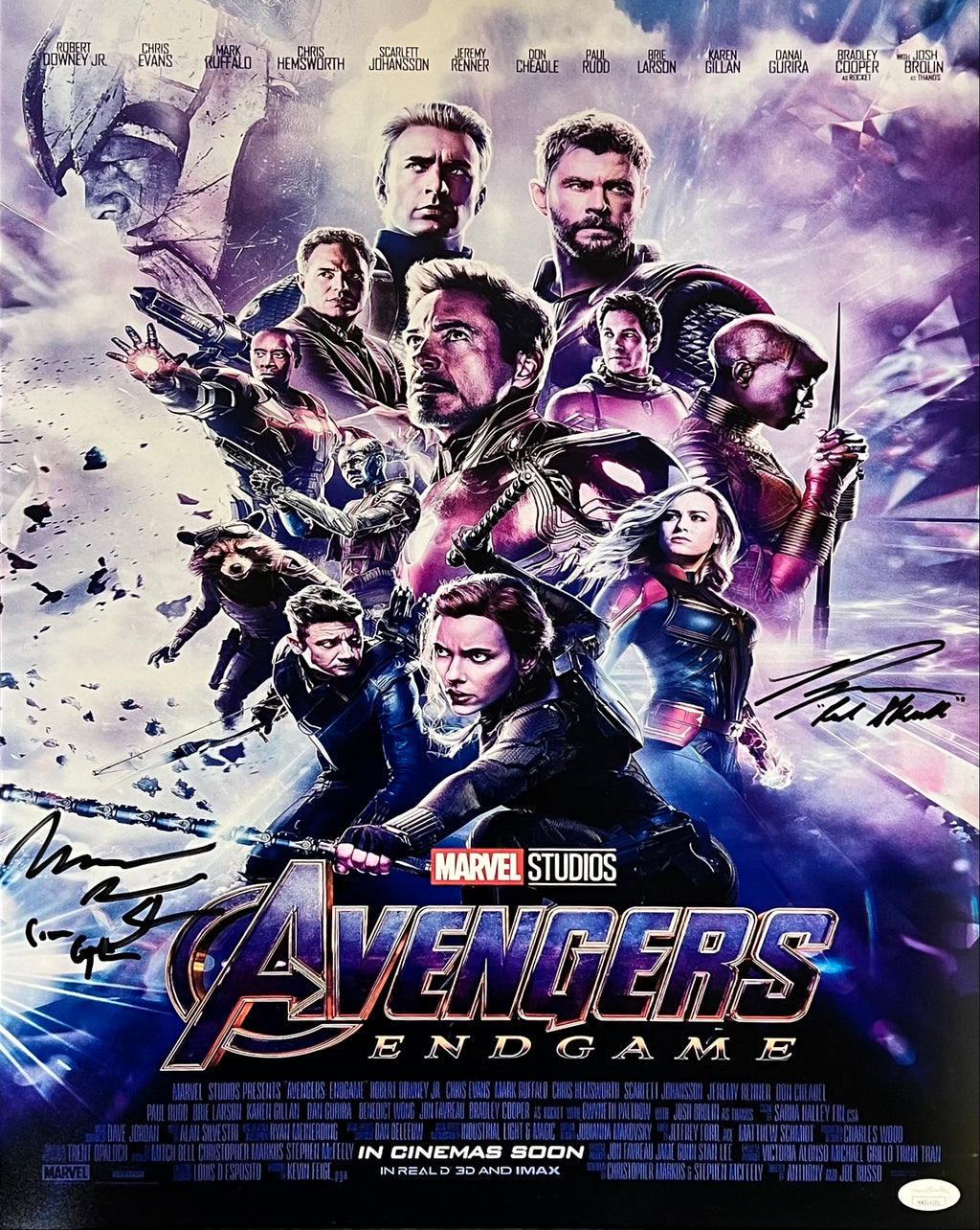 Cast signed inscribed 16x20 photo Avengers: Endgame JSA COA Marquand James Shaw