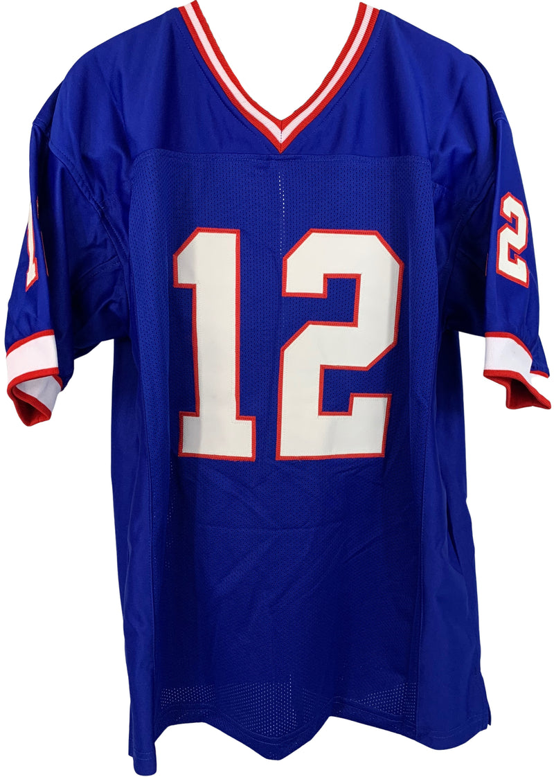 JIM KELLY SIGNED CUSTOM BLUE PRO STYLE AUTOGRAPHED JERSEY JSA COA MACHINE GUN - JAG Sports Marketing