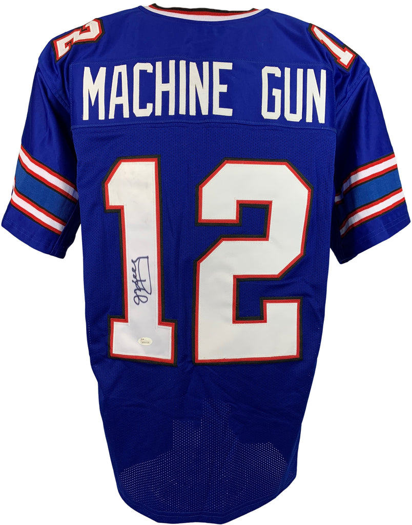 JIM KELLY SIGNED CUSTOM BLUE PRO STYLE AUTOGRAPHED JERSEY JSA COA MACHINE GUN - JAG Sports Marketing