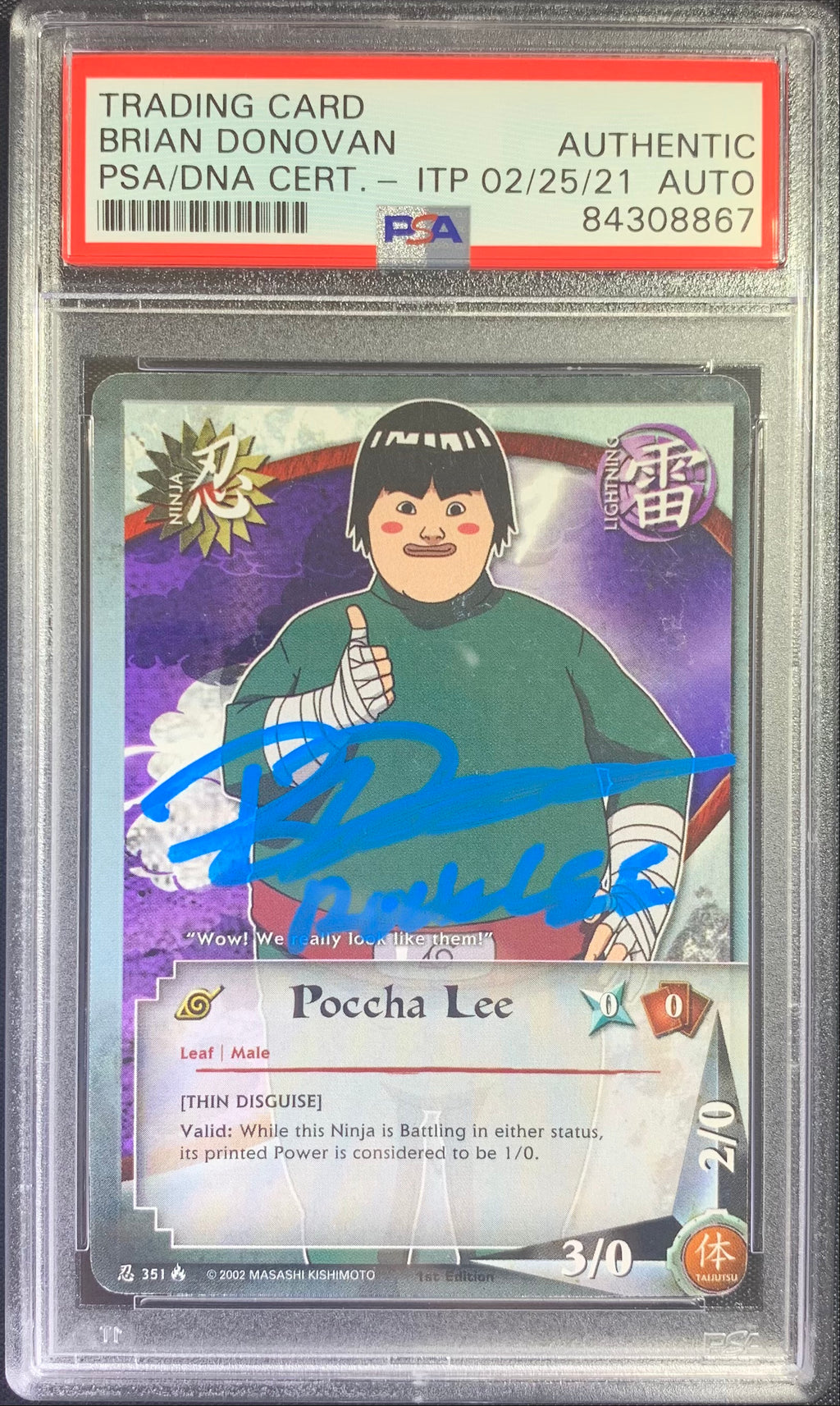 Brian Donovan autographed signed card #351 Rock Lee PSA Encapsulated Naruto