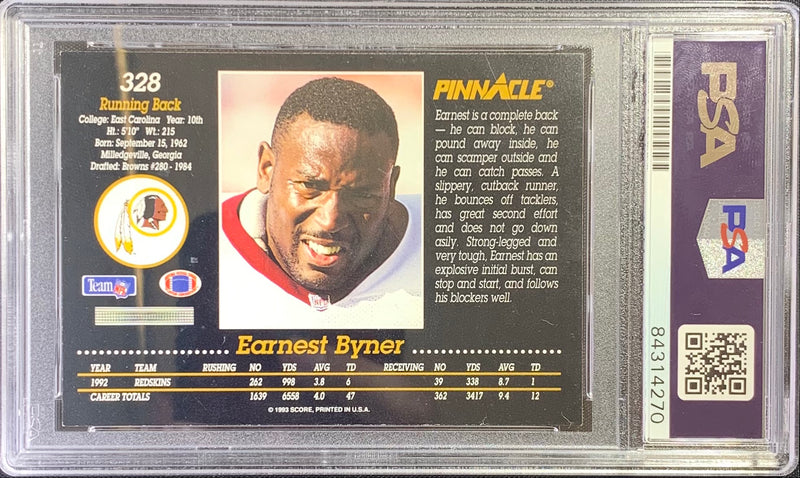 Earnest Byner auto signed 1993 Pinnacle card #328 Redskins PSA Encapsulated