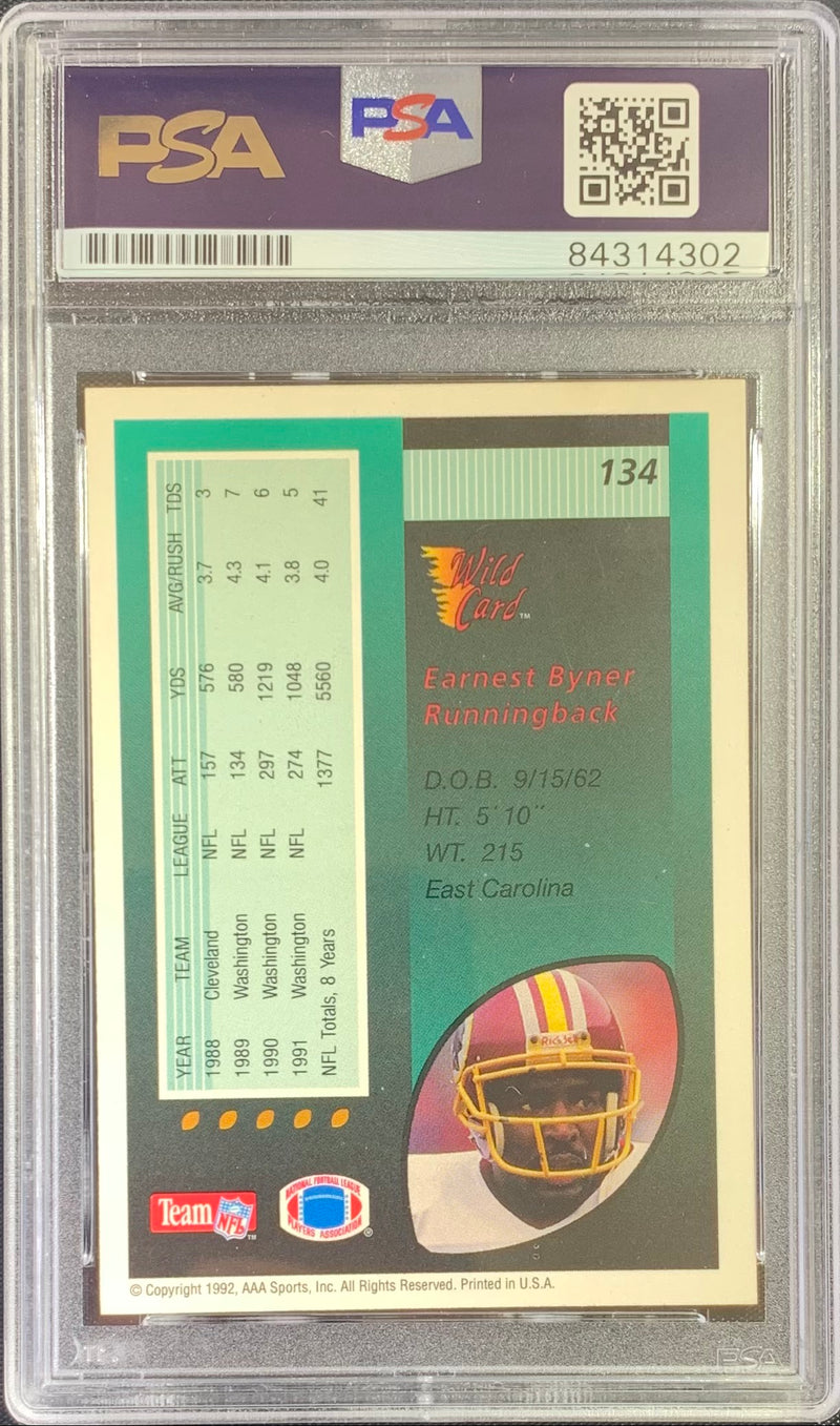 Earnest Byner autographed Wild Card 1992 card #134 Redskins PSA Encapsulated