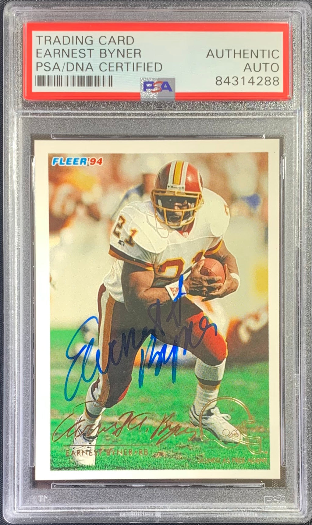 Earnest Byner autographed signed 1994 Fleer card #460 Redskins PSA Encapsulated