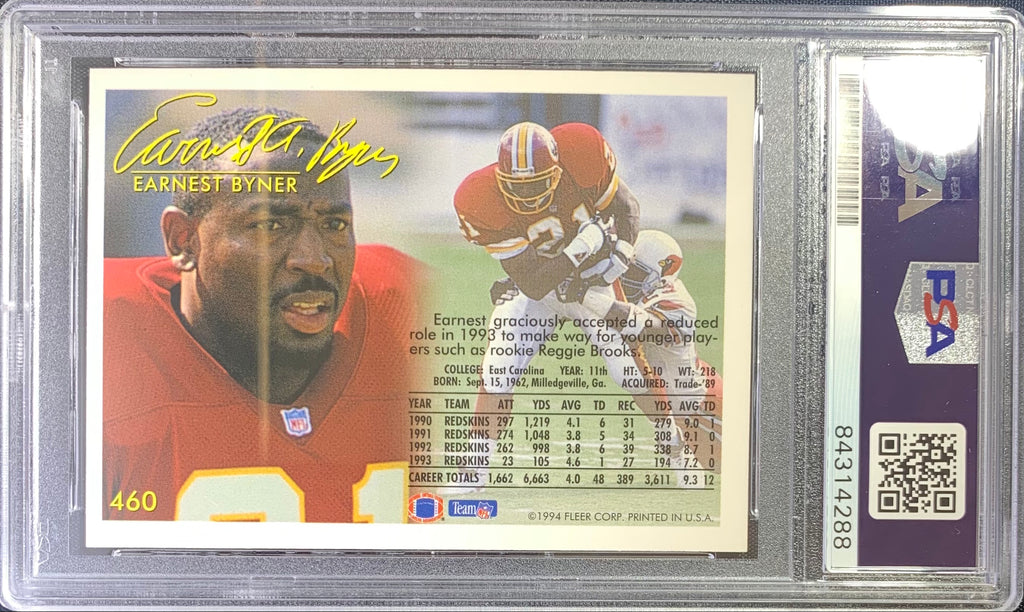 Earnest Byner autographed signed 1994 Fleer card #460 Redskins PSA Encapsulated