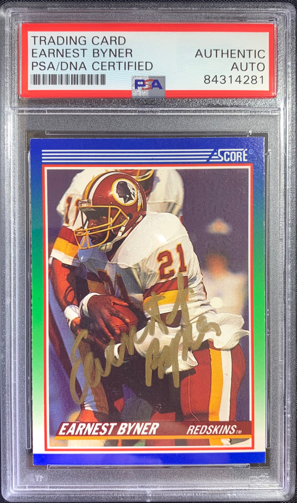 Earnest Byner auto signed 1990 Score card #358 Redskins PSA Encapsulated