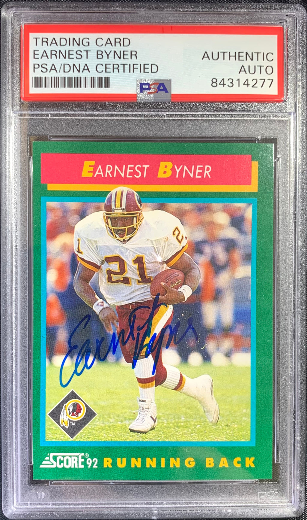 Earnest Byner autographed signed 1992 Score card #296 Redskins PSA Encapsulated