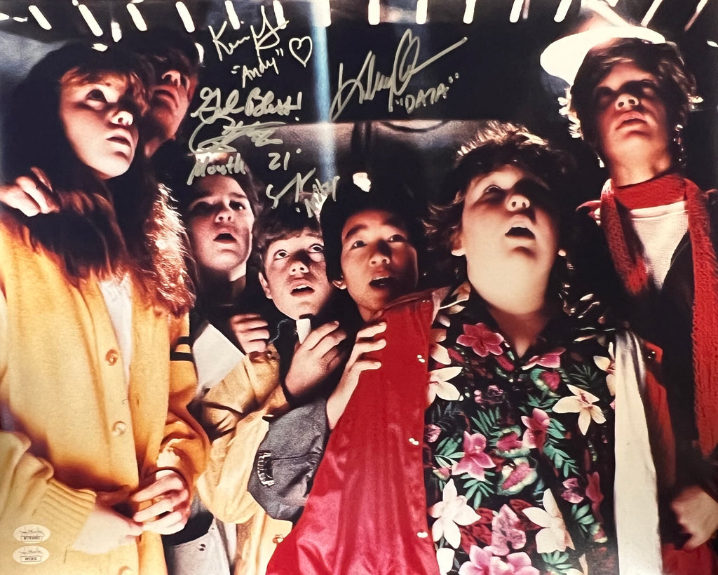 Cast signed inscribed The Goonies 16x20 photo JSA Witness Feldman KeQuan Green