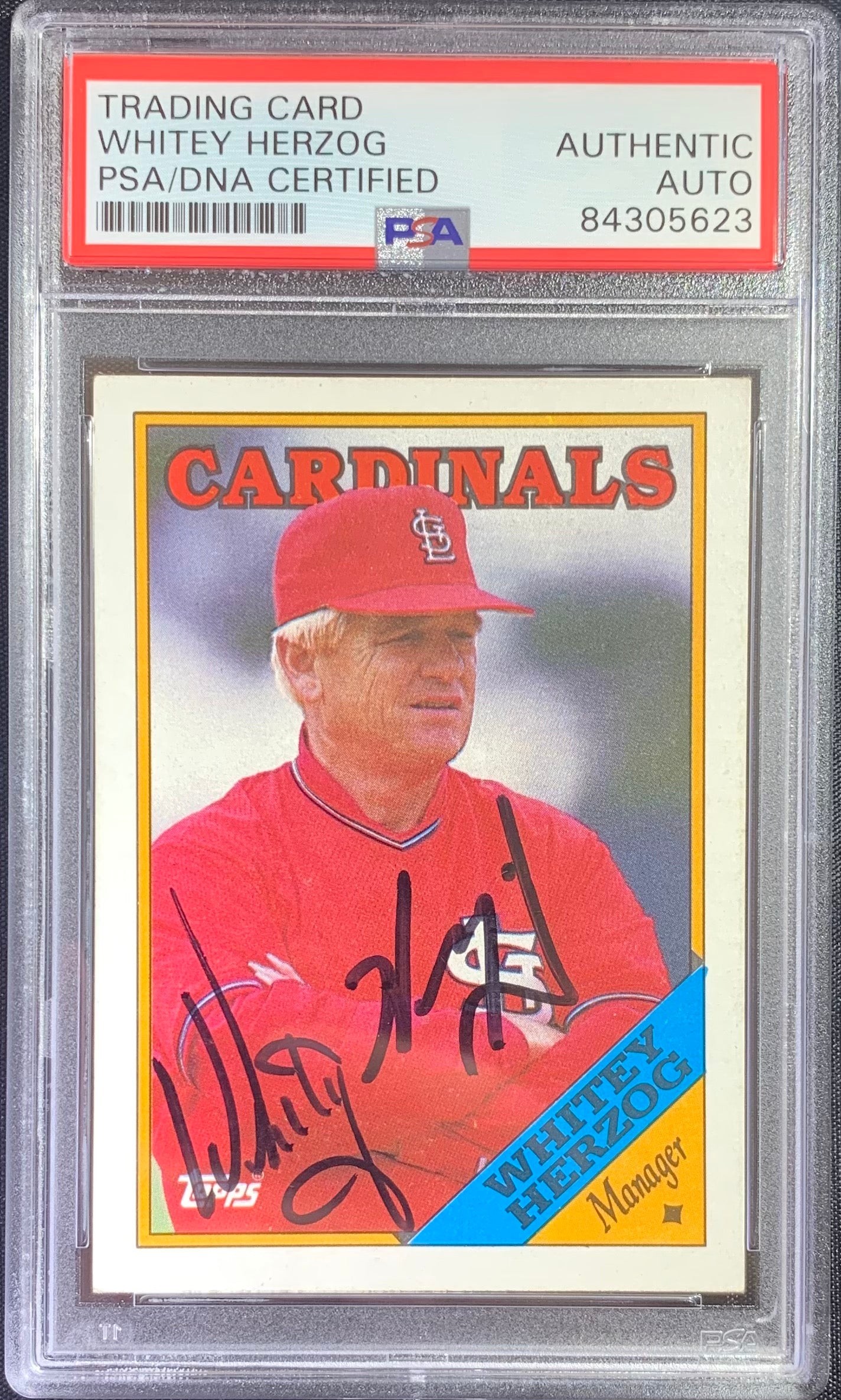 Whitey Herzog auto card 1988 Topps #744 MLB St Louis Cardinals PSA