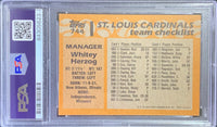 Whitey Herzog auto card 1988 Topps #744 MLB St Louis Cardinals PSA Encapsulated