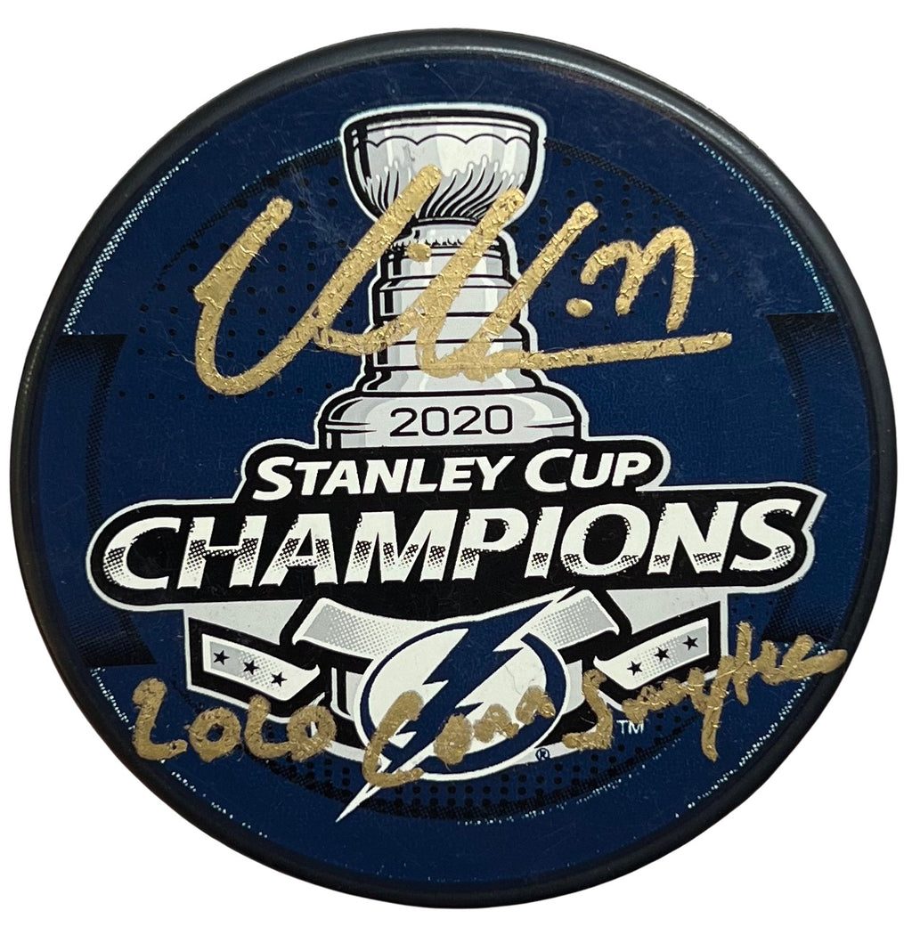 Victor Hedman signed inscribed Stanley Cup Puck Tampa Bay Lightning JSA COA