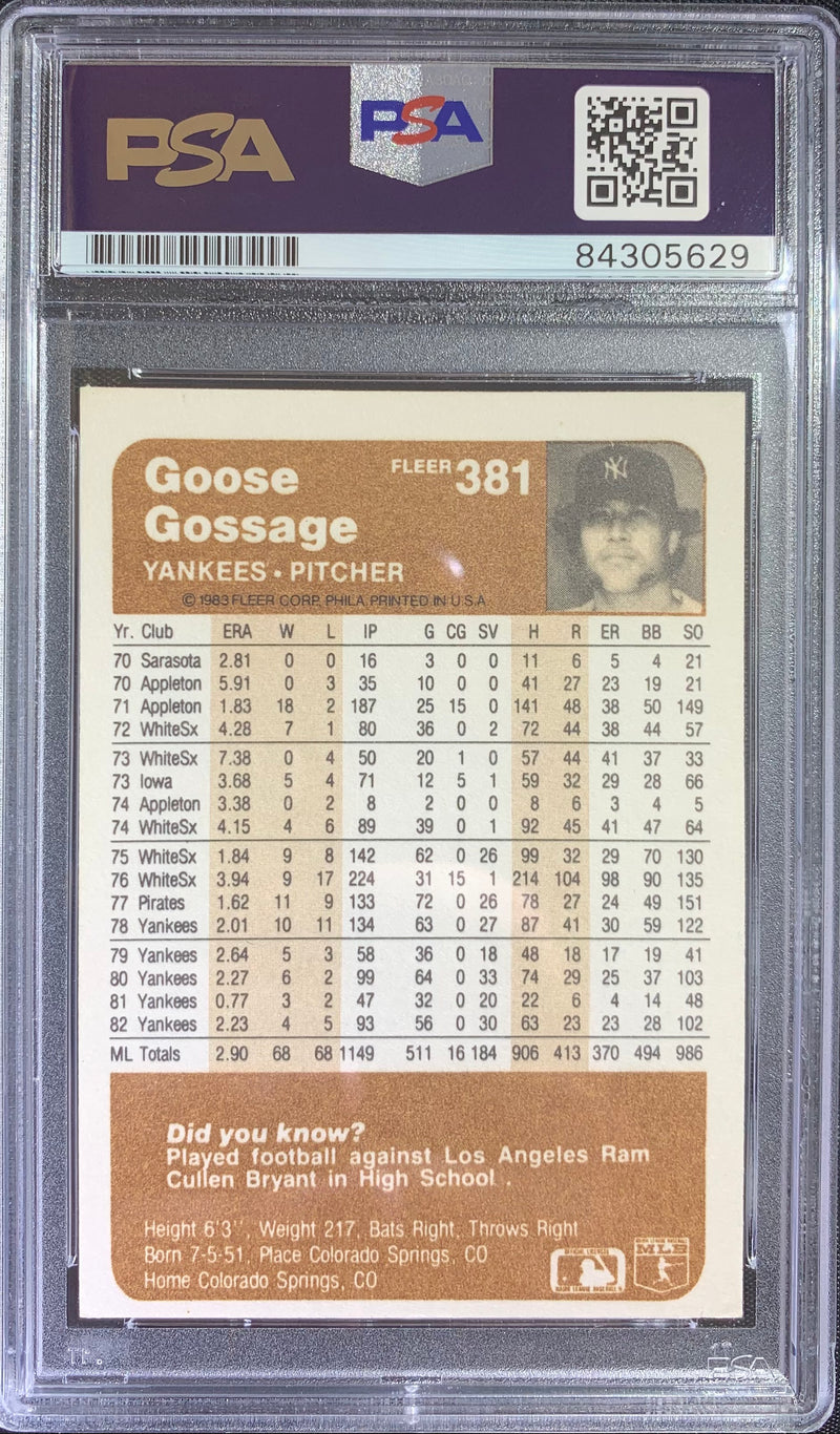 Goose Gossage auto card 1983 Fleer #381 MLB New York Yankees PSA Encapsulated