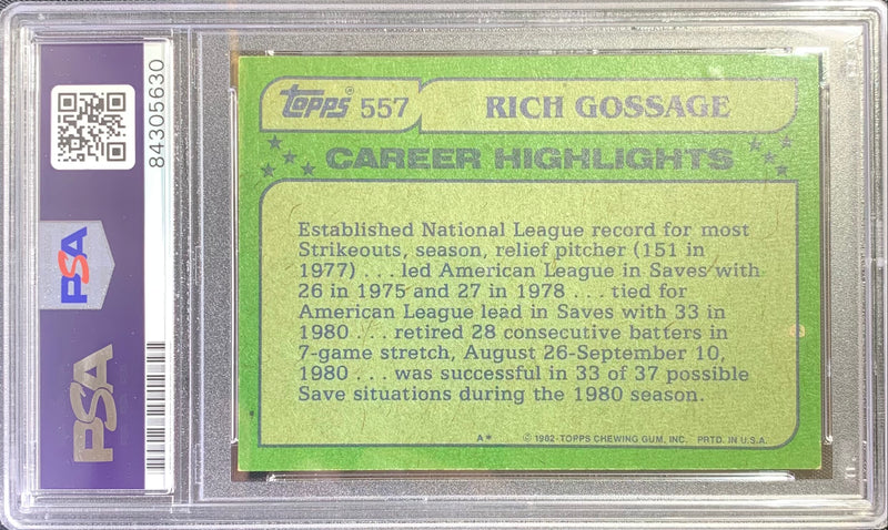 Goose Gossage auto card 1982 Topps #557 MLB New York Yankees PSA Encapsulated