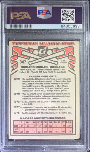 Goose Gossage auto card 1981 Donruss #347 MLB New York Yankees PSA Encapsulated