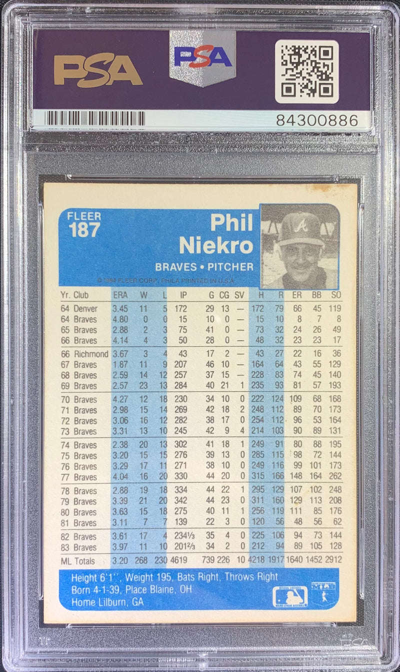 Phil Niekro auto card 1984 Fleer #187 MLB Atlanta Braves PSA Encapsulated