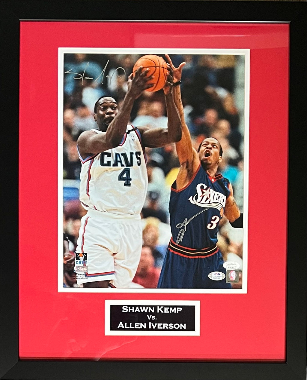 Allen Iverson Shawn Kemp framed signed 11x14 photo 76ers Cavaliers NBA PSA JSA