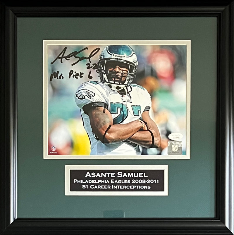 Asante Samuel Sr. framed signed inscribed 8x10 photo NFL Philadelphia Eagles JSA
