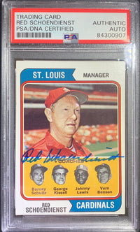 Red Schoendienst auto card 1974 Topps #236 St. Louis Cardinals PSA Encapsulated