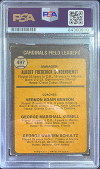 Red Schoendienst auto card 1973 Topps #497 St. Louis Cardinals PSA Encapsulated