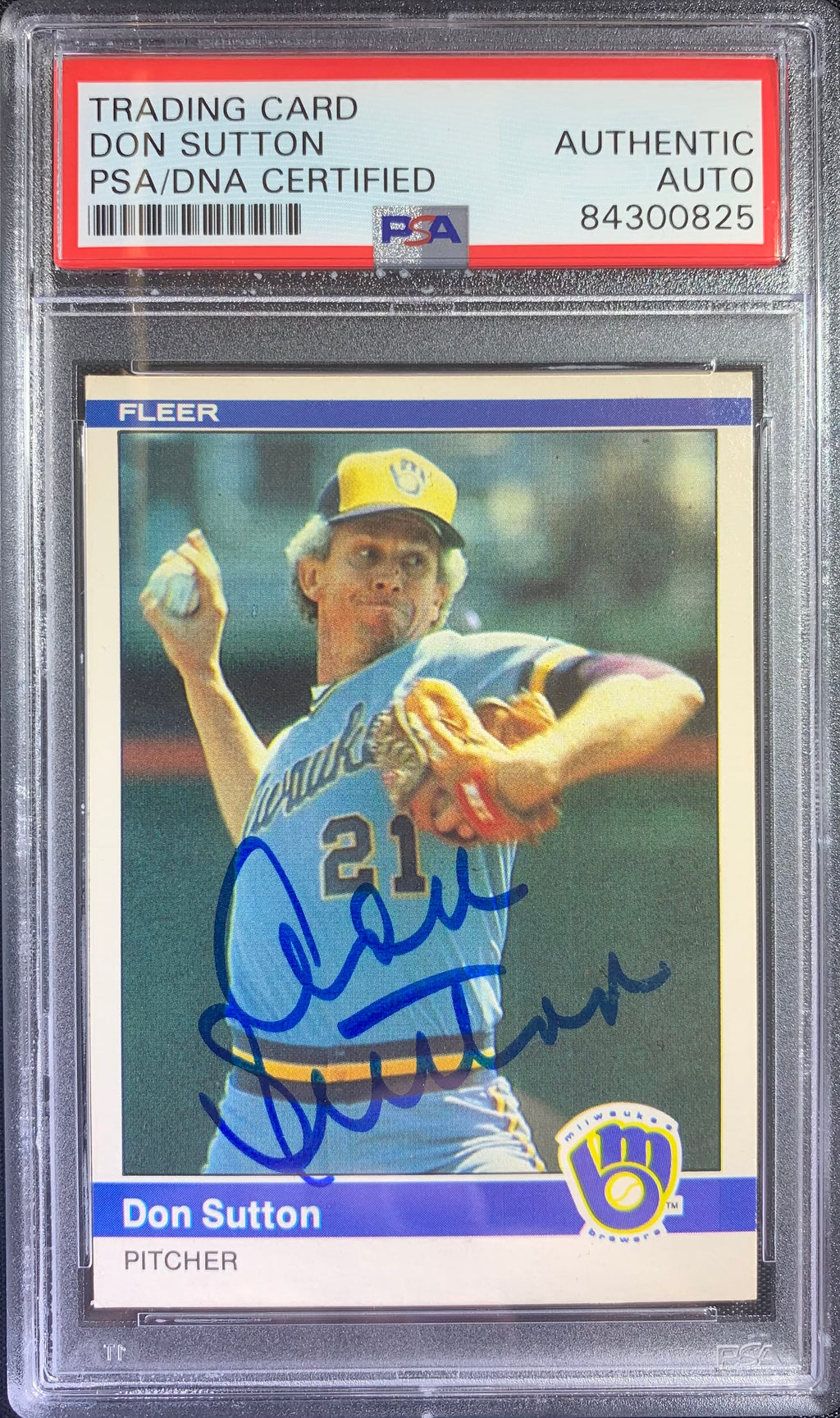 Don Sutton auto card 1984 Fleer #215 MLB Milwaukee Brewers PSA Encapsulated