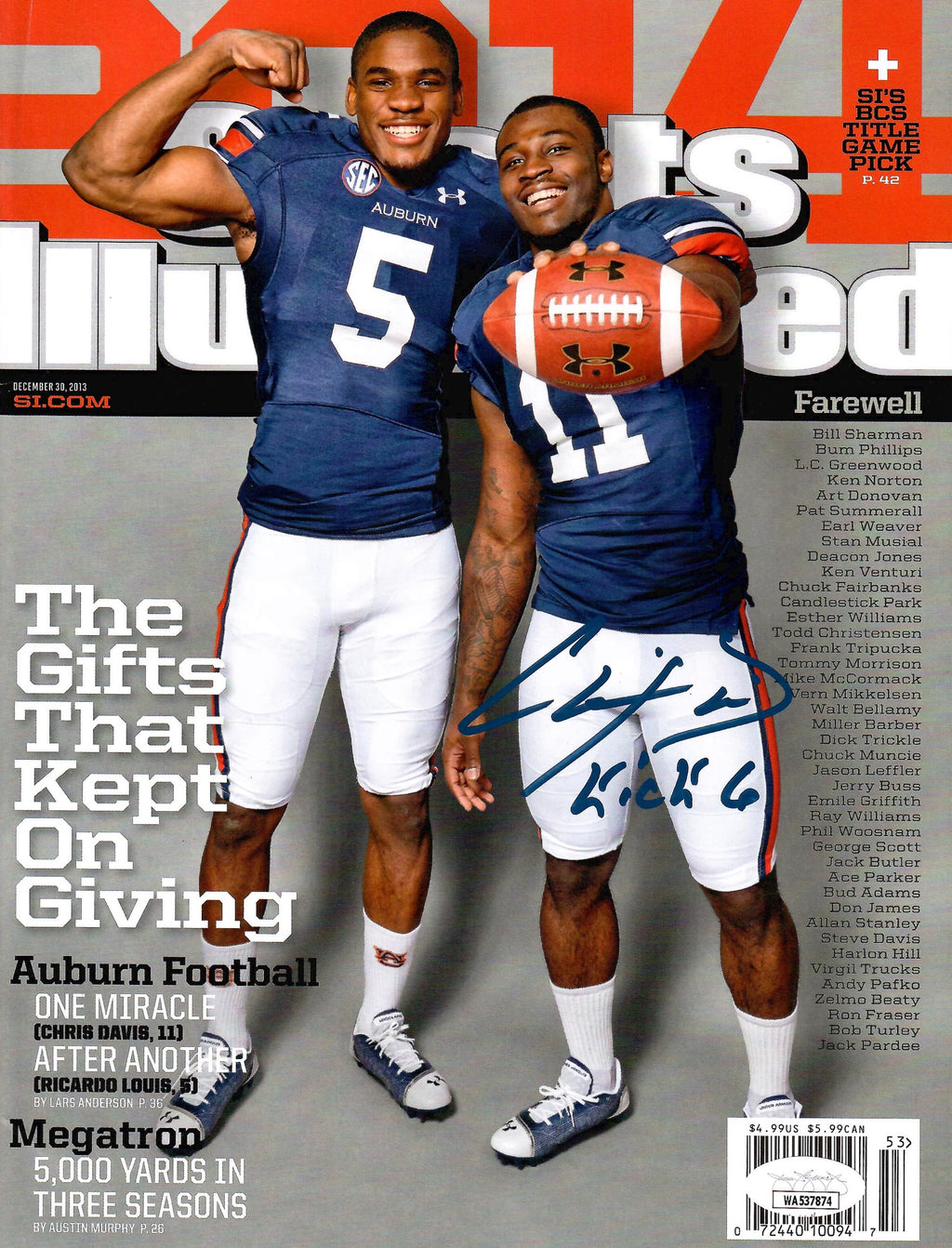 Chris Davis Jr. autographed signed Sports Illustrated Magazine NFL New Auburn Tigers JSA