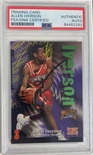 Allen Iverson auto card 1997 Skybox Z Force #100 Philadelphia 76ers PSA Encap