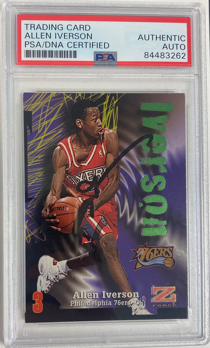 Allen Iverson auto card 1997 Skybox Z Force #100 Philadelphia 76ers PSA Encap