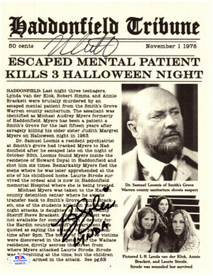 Nick Castle PJ Soles autographed signed 8x10 movie newspaper Halloween PSA COA - JAG Sports Marketing