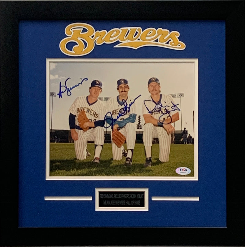T. Simmons R. Fingers R. Yount autograph framed 8x10 photo Milwaukee Brewers PSA