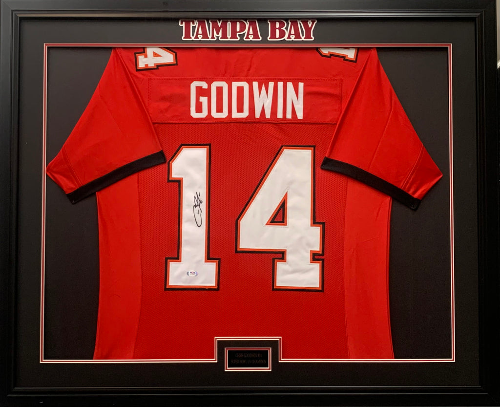 CHRIS GODWIN FRAMED SIGNED CUSTOM RED PRO STYLE AUTOGRAPHED JERSEY PSA COA