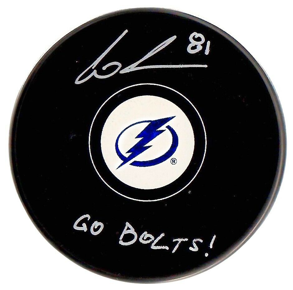 Erik Cernak autographed signed inscribed Puck NHL Tampa Bay Lightning JSA COA