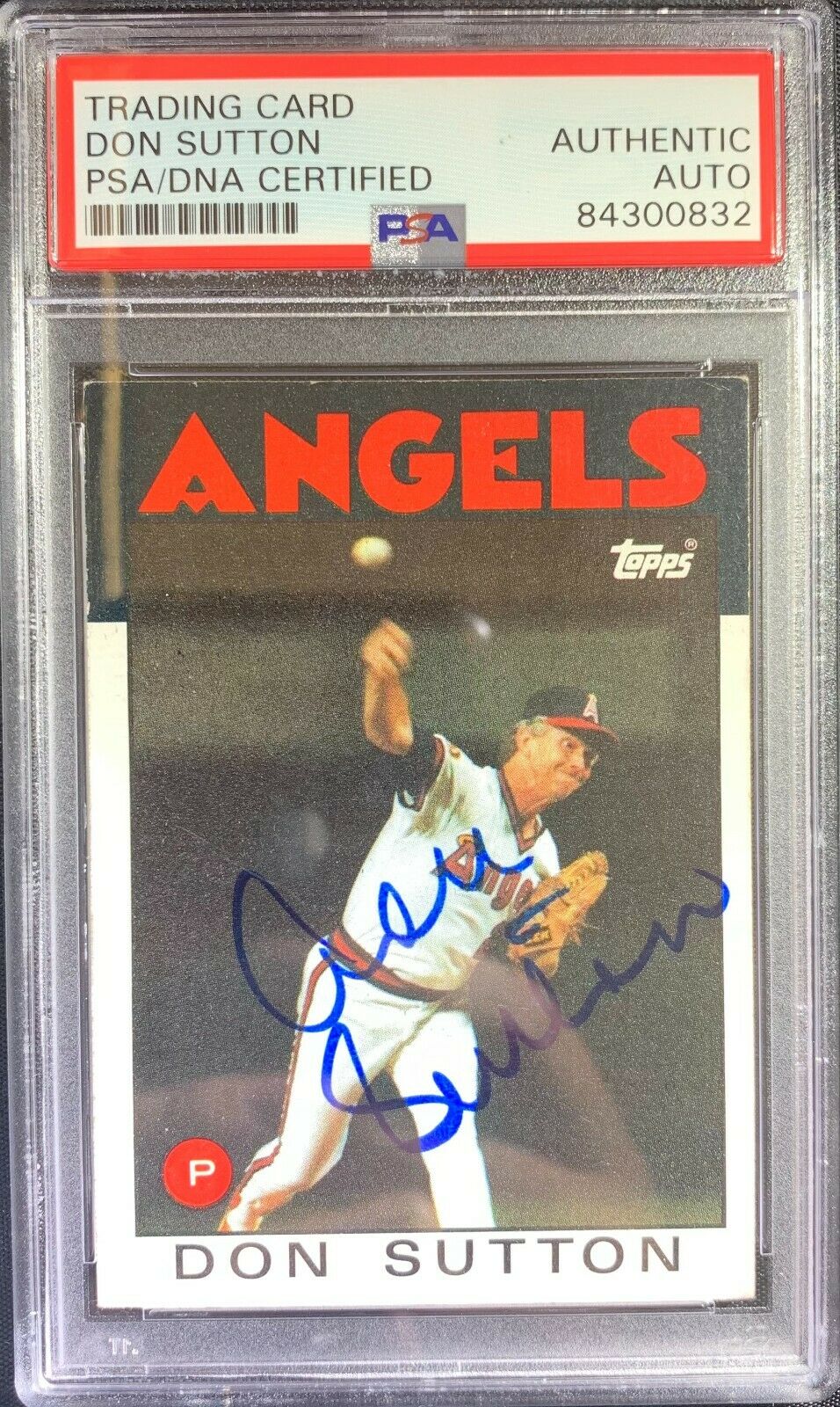 Don Sutton auto card 1986 Topps #335 Los Angeles Angles PSA Encapsulated